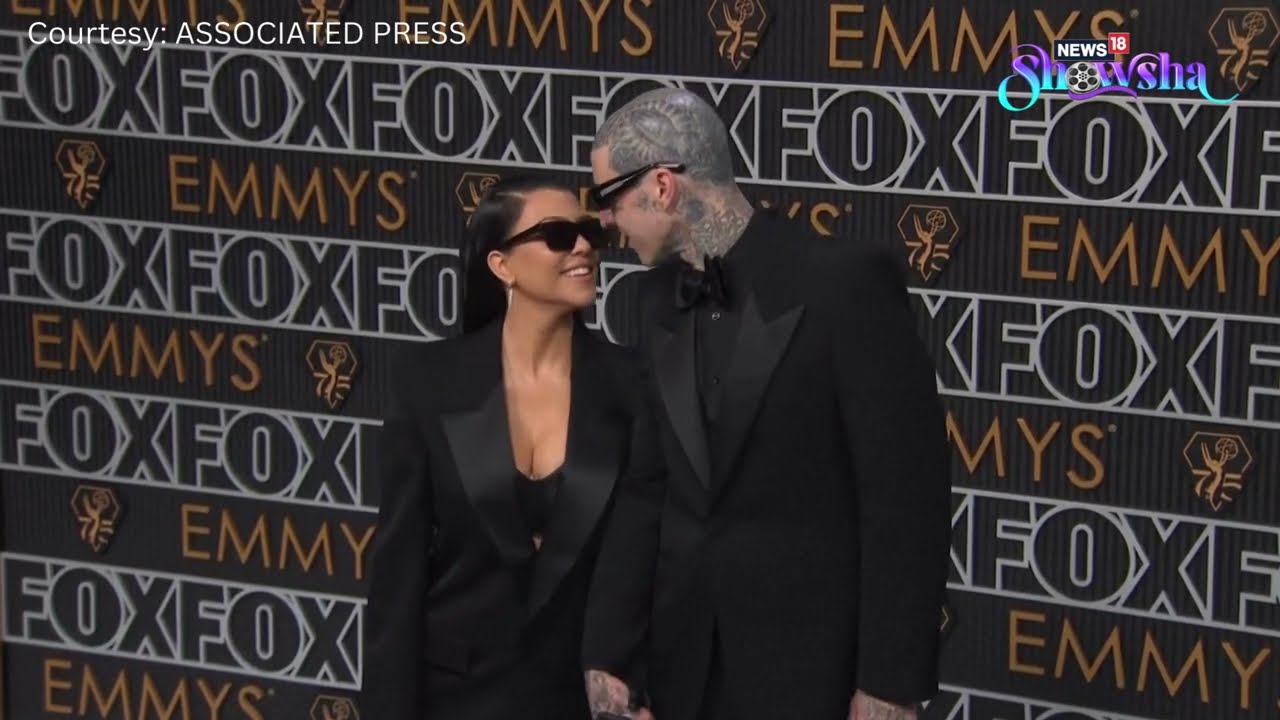 Kourtney Kardashian & Travis Barker Make Out On Emmys Red Carpet Wearing Matching Black Suits
