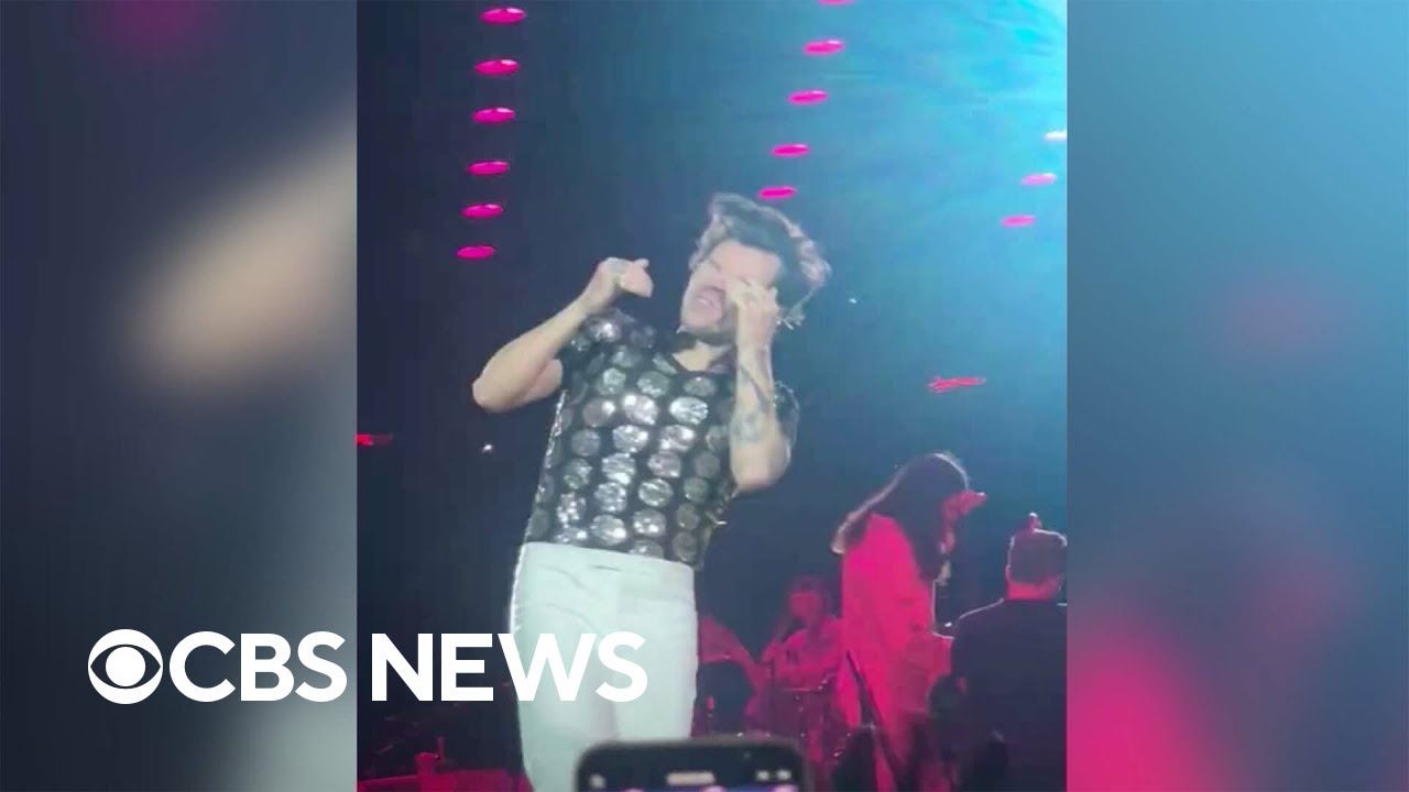 Harry Styles hit in the eye with Skittles during "Love on Tour" concert