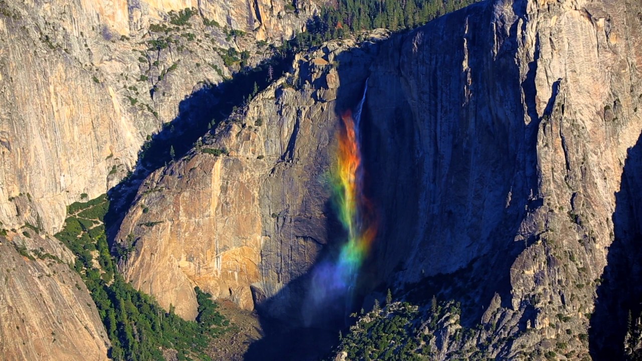 Rare Yosemite Falls Rainbow Phenomenon in Real Time, Yosemite National Park, California