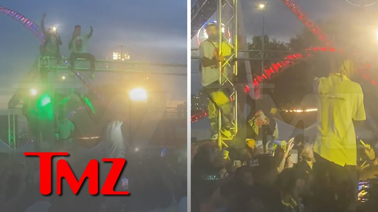 Travis Scott Stops Concert and Orders Fans Dangling from Truss to Get Down | TMZ
