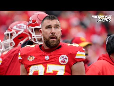 Travis Kelce launches helmet on Chiefs sideline as Taylor Swift looks on