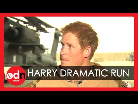 Dramatic moment Prince Harry runs for his helicopter during Afghanistan interview