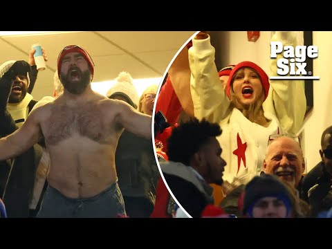 Shocked Taylor Swift reacts to Jason Kelce’s shirtless celebration at Travis’ Chiefs vs. Bills game