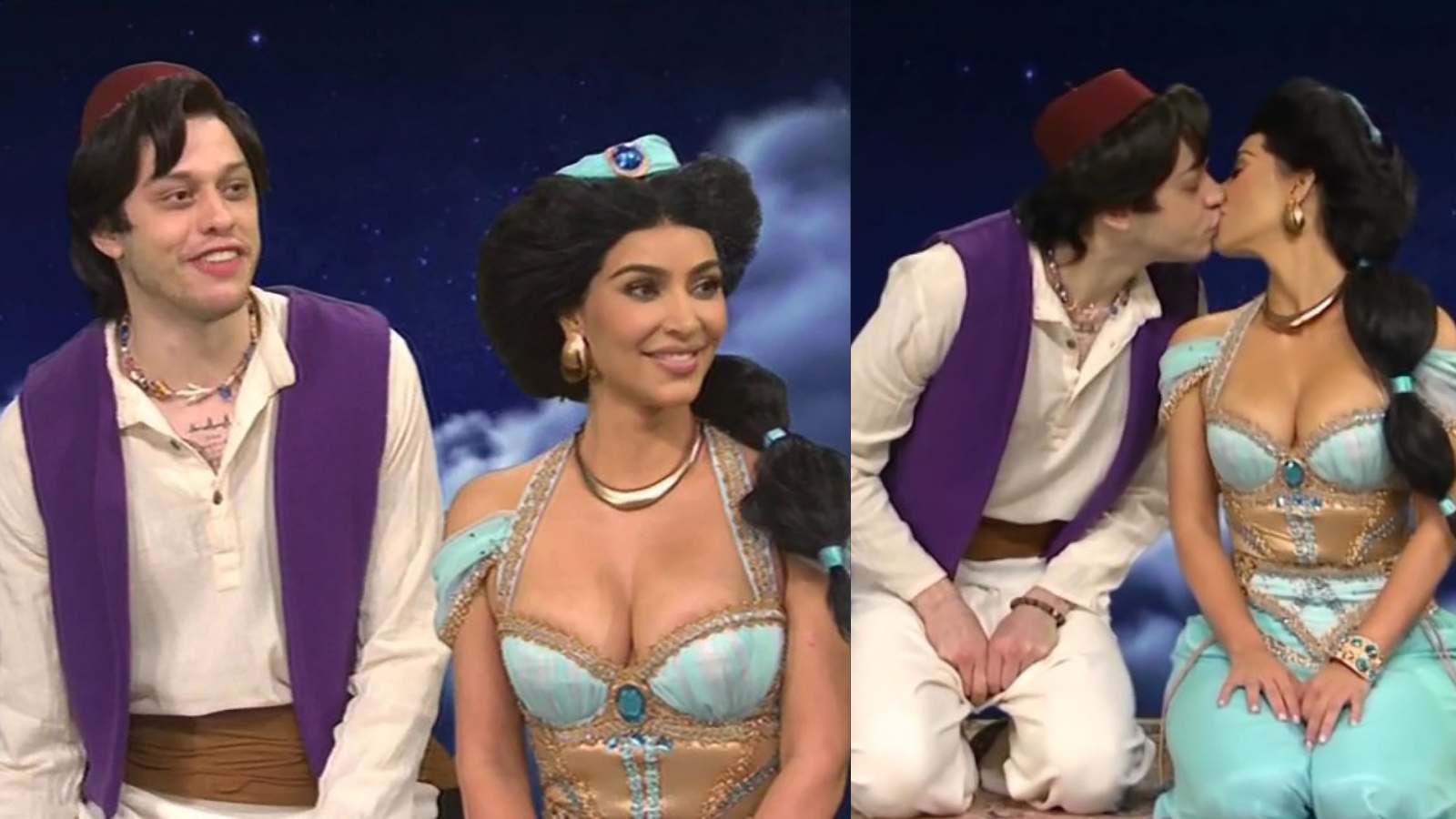 Pete Davidson and Kim Kardashian as Aladdin and Jasmine