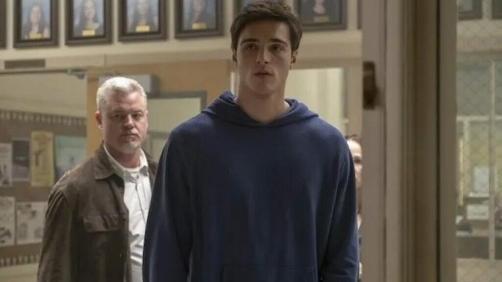 Jacob Elordi as Nate Jacobs with father Cal in Euphoria