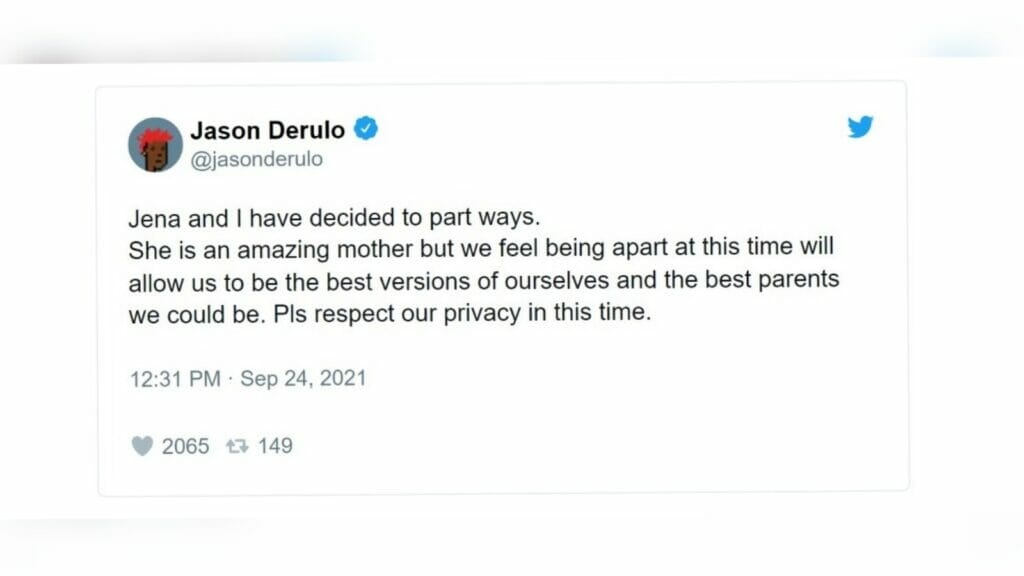 Jason Derulo now deleted tweet