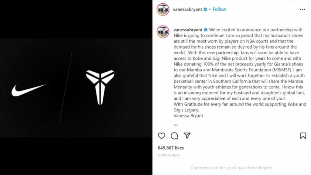 Vanessa Bryant's Official Statement about her partnership with Nike to make Kobe Sneakers