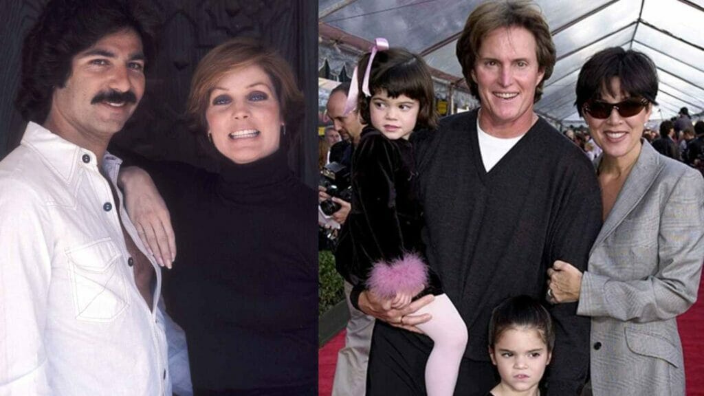 Kris Jenner With Robert Kardashian on left and with Caitlyn Jenner on right with Kendall and Kylie  