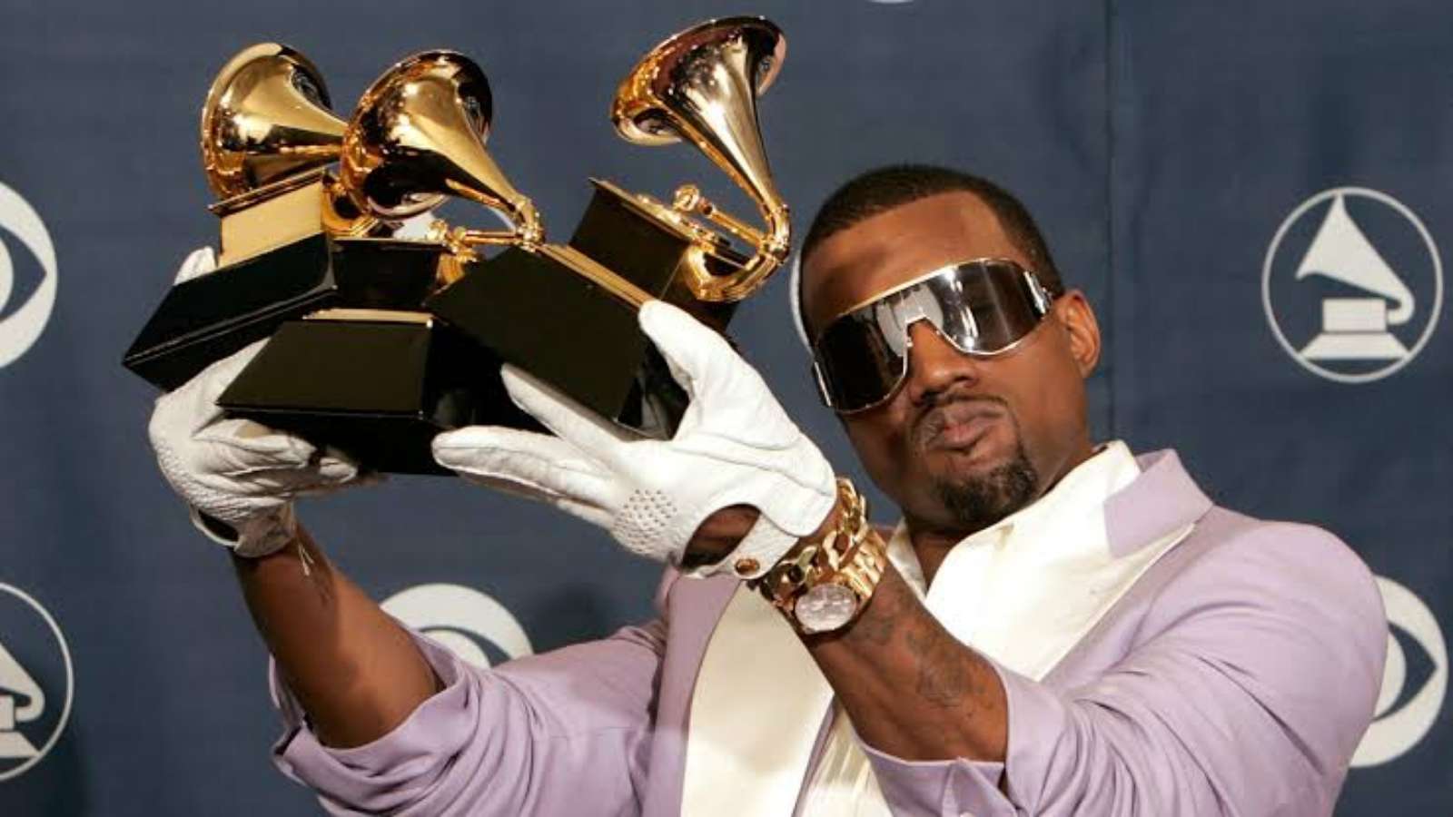 Kanye West with his Grammys