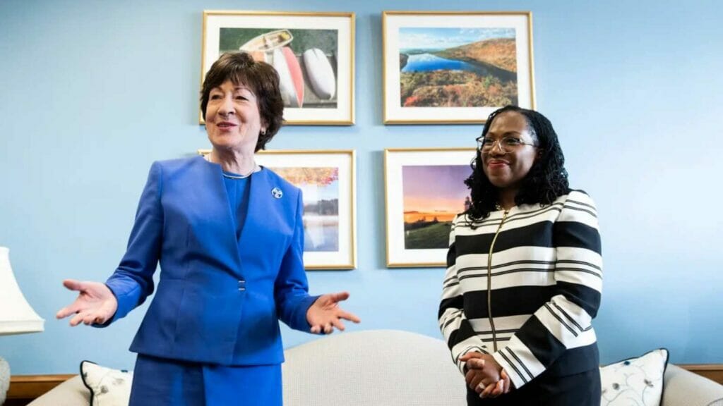 Supreme Court nominee Ketanji Brown Jackson meets with Sen. Susan Collins (R-Maine) in Collins’ office on Capitol Hill.
