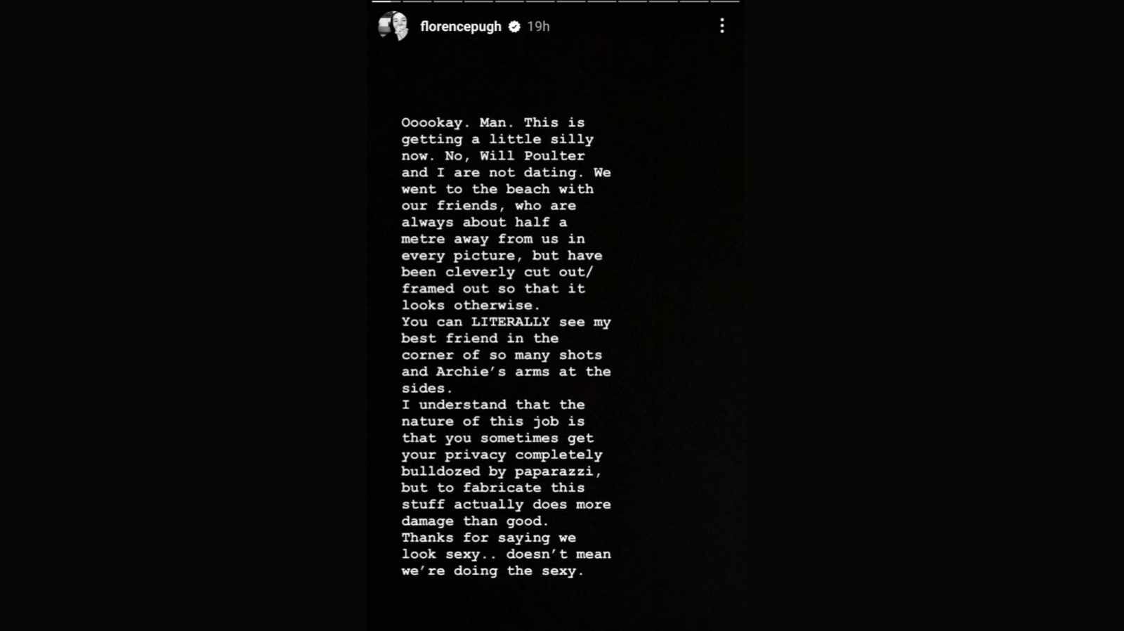 Pugh clarified on her Instagram