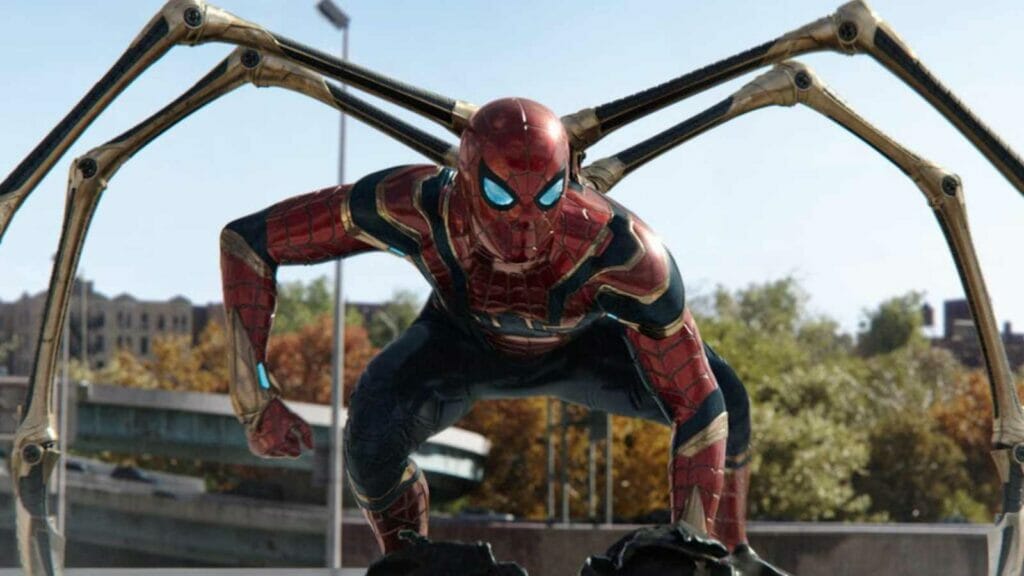 Spiderman with mechanical spider arms