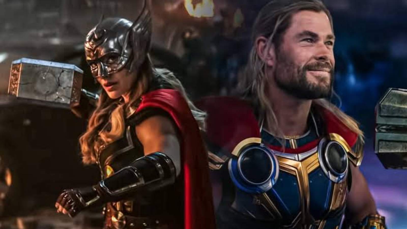 Chris Hemsworth as Thor and Natalie Portman as Mighty Thor in Thor: Love and Thunder