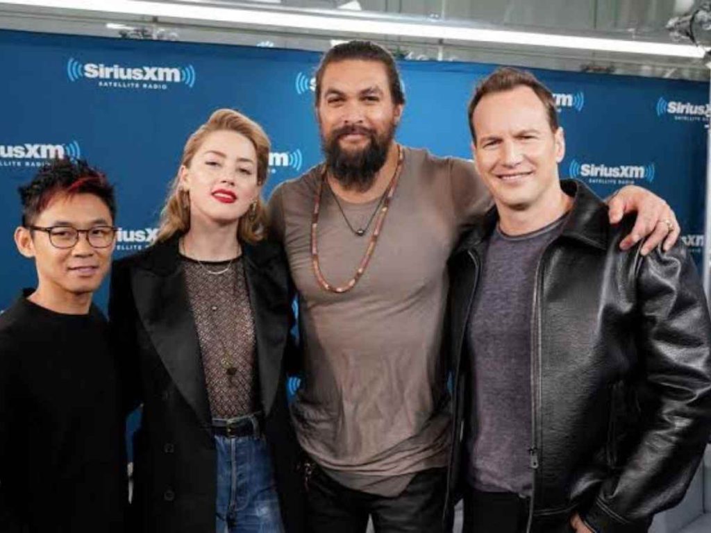 Amber Heard with James Wan and Jason Momoa